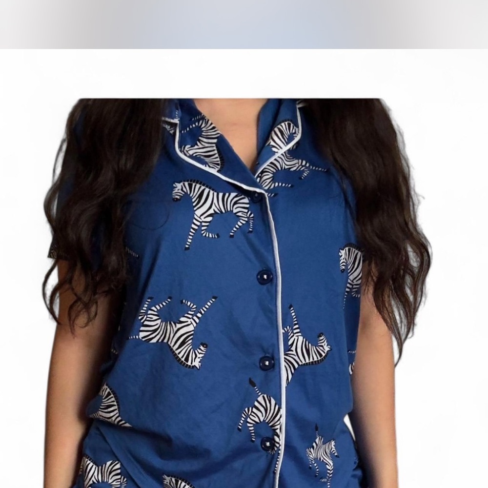 Blue Zebra Print Pajama Top & cropped bottoms set